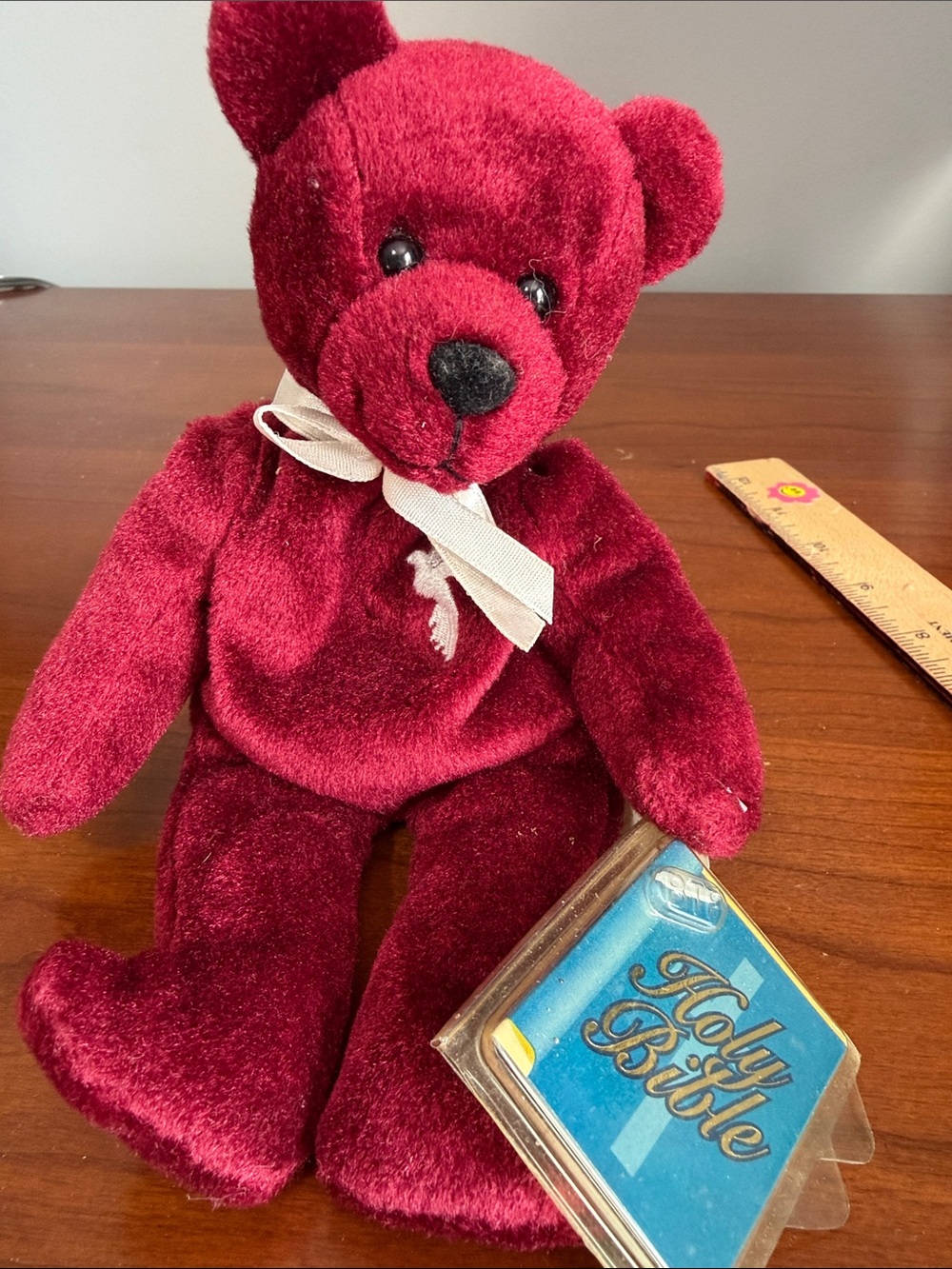 Plush Velvet Burgundy Teddy Bear with Ribbon
